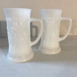 Vintage 1950’s Federal Milk Glass Set of 2 Beer Stein Tankard Mug 10 oun…